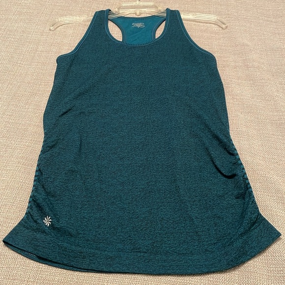 ATHLETA Athletic Racerback Tank Top Small Ruched Sides Heather Blue & Black - Picture 12 of 12